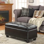 leather tufted ottoman in living room