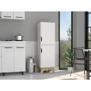 tall slim white storage cabinet in kitchen dining room